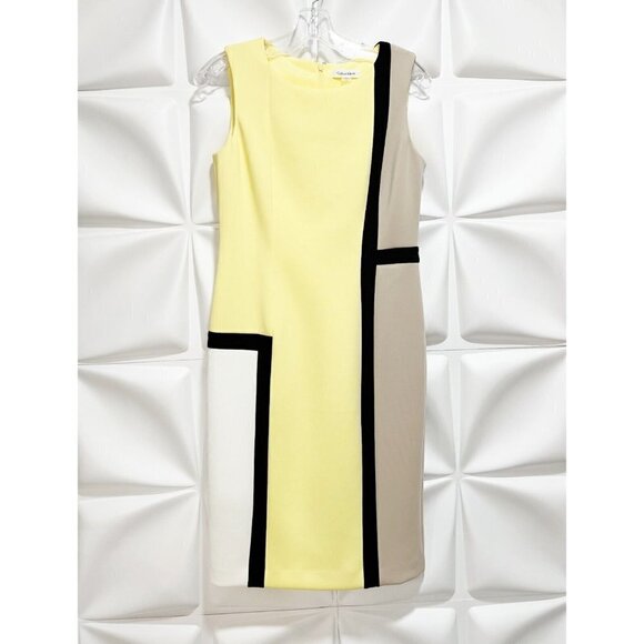 Calvin Klein Sz 4 Yellow Black Color Block Sheath Pencil Dress Stretch NWT NEW! - Picture 3 of 11